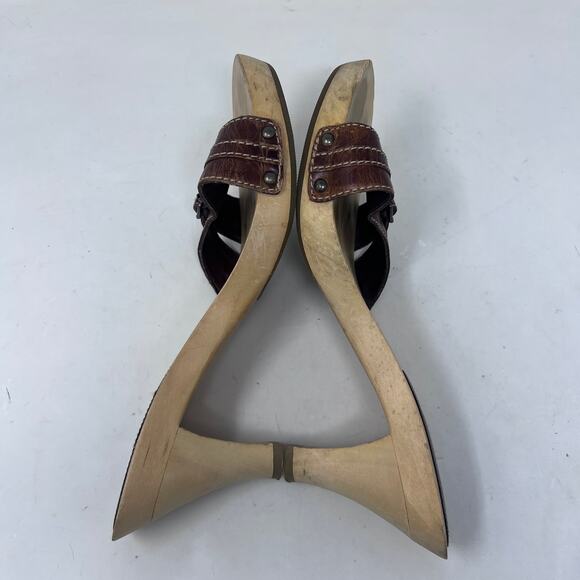 Xhilaration Vintage Sandal Women's 9.5 Y2K Leather Open Toe Wooden Platform Heel - Picture 10 of 12